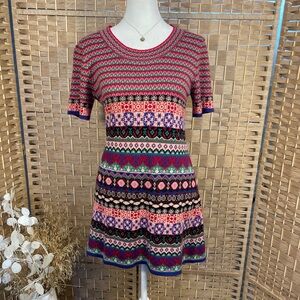 Multicolor Patterned Short Sleeve Knit Dress